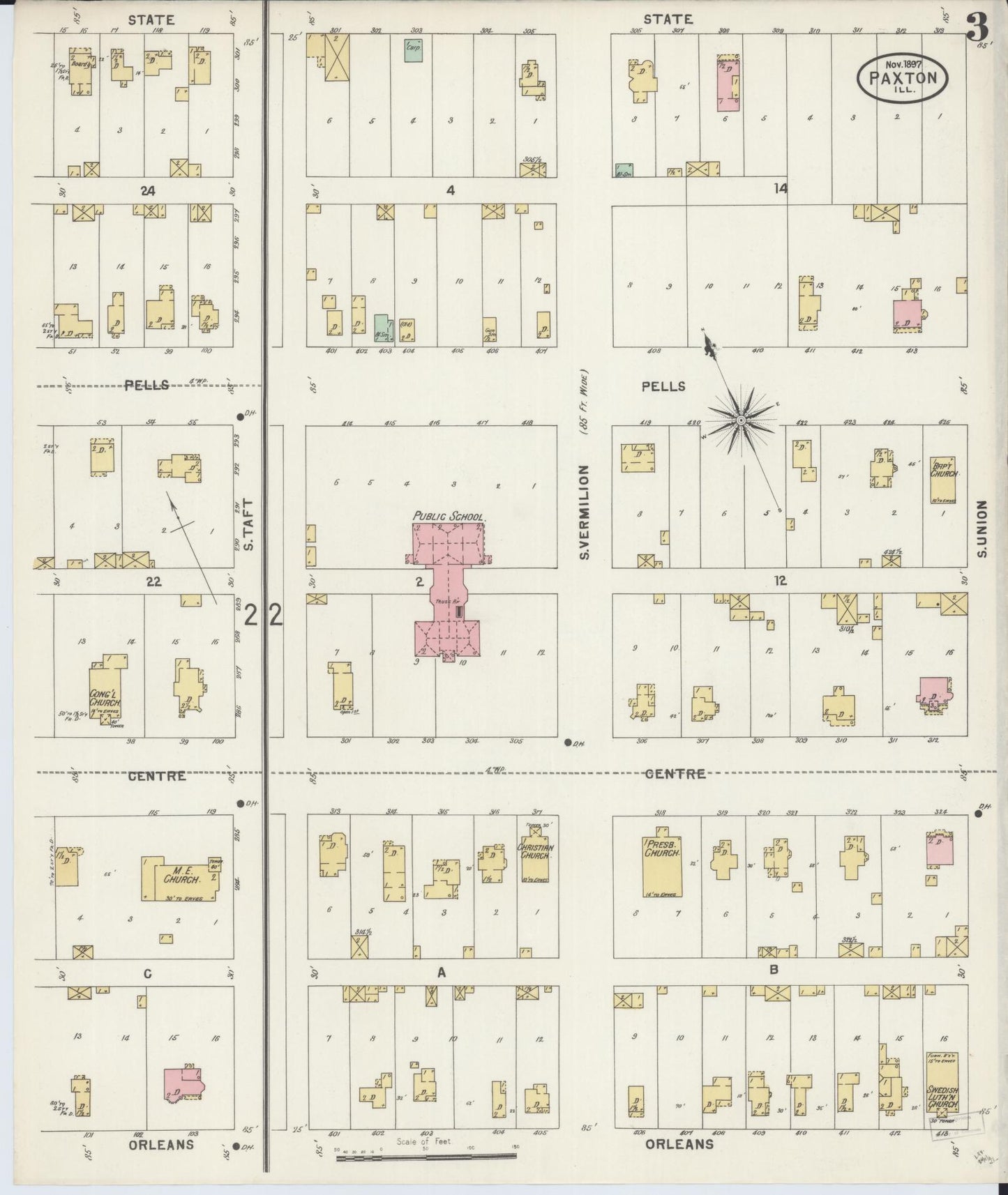 Sanborn Fire Insurance Map from Paxton, Ford County, Illinois (1897), Sheet #0003 - Complete Map Set gallery image, historic Sanborn map, vintage wall art, Illinois Illinois