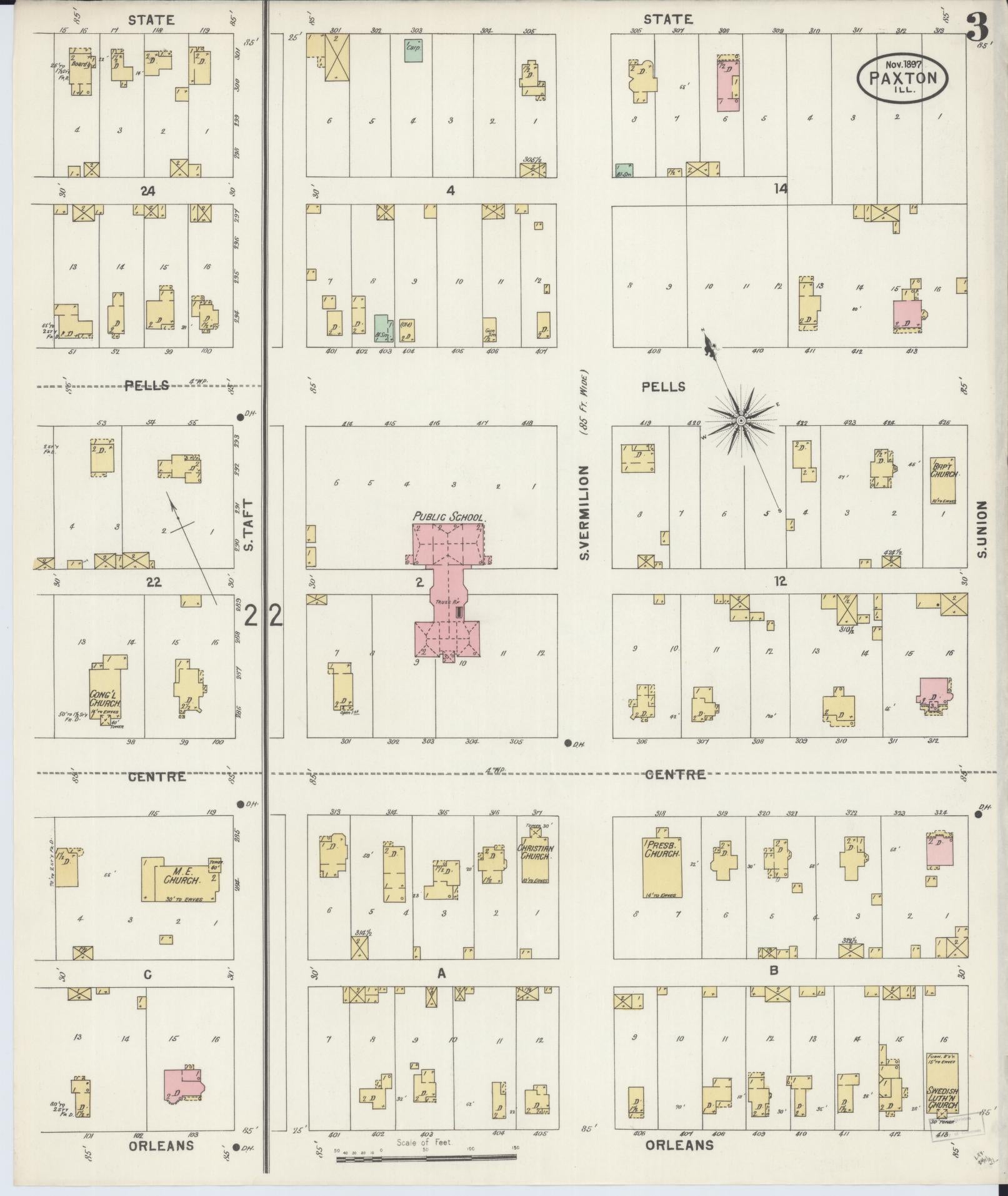 Sanborn Fire Insurance Map from Paxton, Ford County, Illinois (1897), Sheet #0003 - Complete Map Set gallery image, historic Sanborn map, vintage wall art, Illinois Illinois