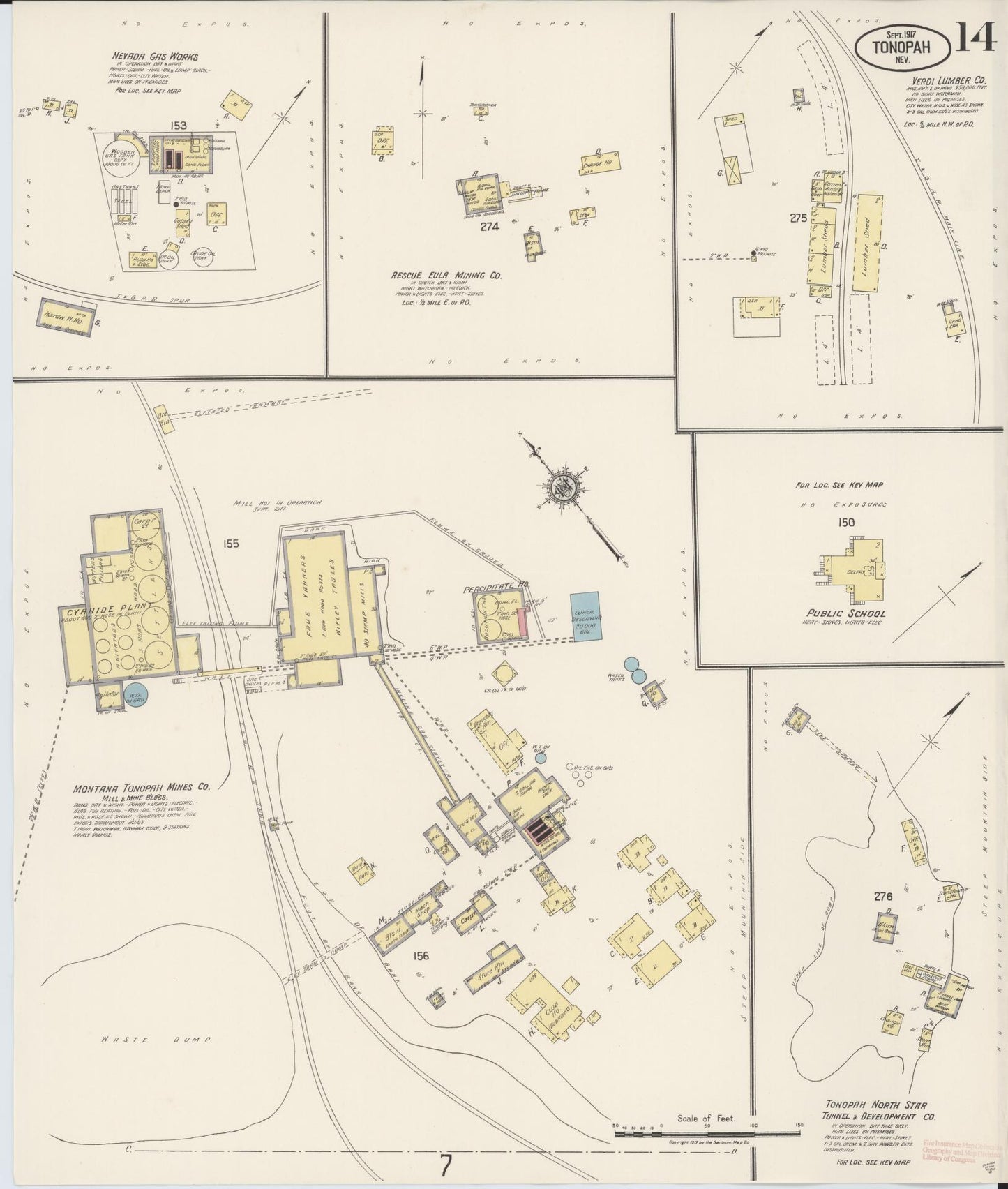 Sanborn Fire Insurance Map from Tonopah, Nye County, Nevada (1917), Sheet #0014 - Complete Map Set gallery image, historic Sanborn map, vintage wall art, Nevada Nevada