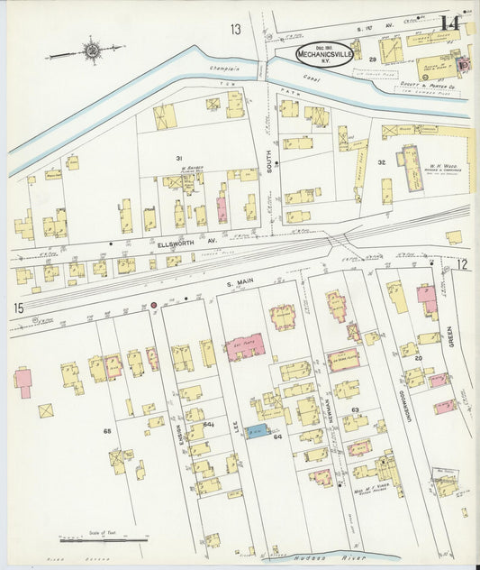 Sanborn Fire Insurance Map from Mechanicville, Saratoga County, New York (1911), Sheet #0014 - Historic Sanborn Fire Insurance Map Print, vintage old map wall art, antique decor, genealogy gift, New York New York map