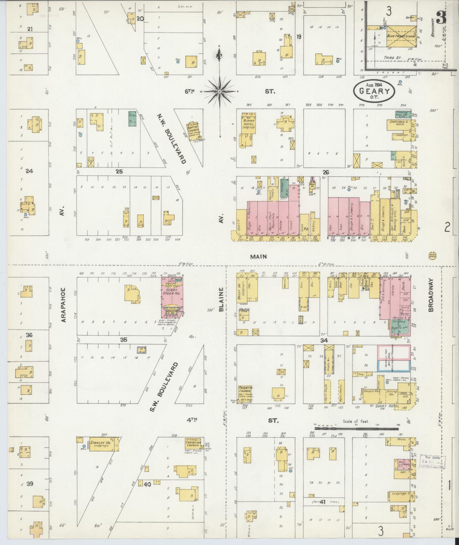 Sanborn Fire Insurance Map from Geary, Blaine County, Oklahoma (1904), Sheet #0003 - Historic Sanborn Fire Insurance Map Print, vintage old map wall art, antique decor, genealogy gift, Oklahoma Oklahoma map