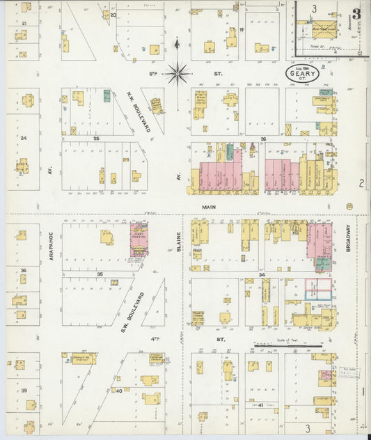 Sanborn Fire Insurance Map from Geary, Blaine County, Oklahoma (1904), Sheet #0003 - Historic Sanborn Fire Insurance Map Print, vintage old map wall art, antique decor, genealogy gift, Oklahoma Oklahoma map