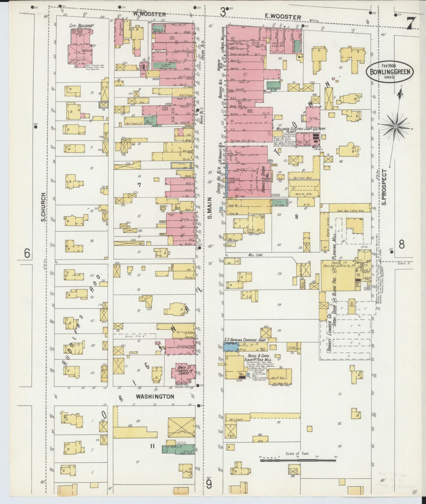 Sanborn Fire Insurance Map from Bowling Green, Wood County, Ohio (1900), Sheet #0007 - Historic Sanborn Fire Insurance Map Print, vintage old map wall art, antique decor, genealogy gift, Ohio Ohio map