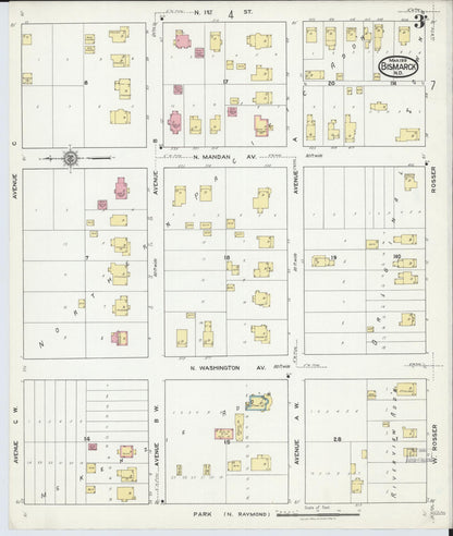 Sanborn Fire Insurance Map from Bismarck, Burleigh County, North Dakota (1919), Sheet #0003 - Complete Map Set gallery image, historic Sanborn map, vintage wall art, North Dakota North Dakota