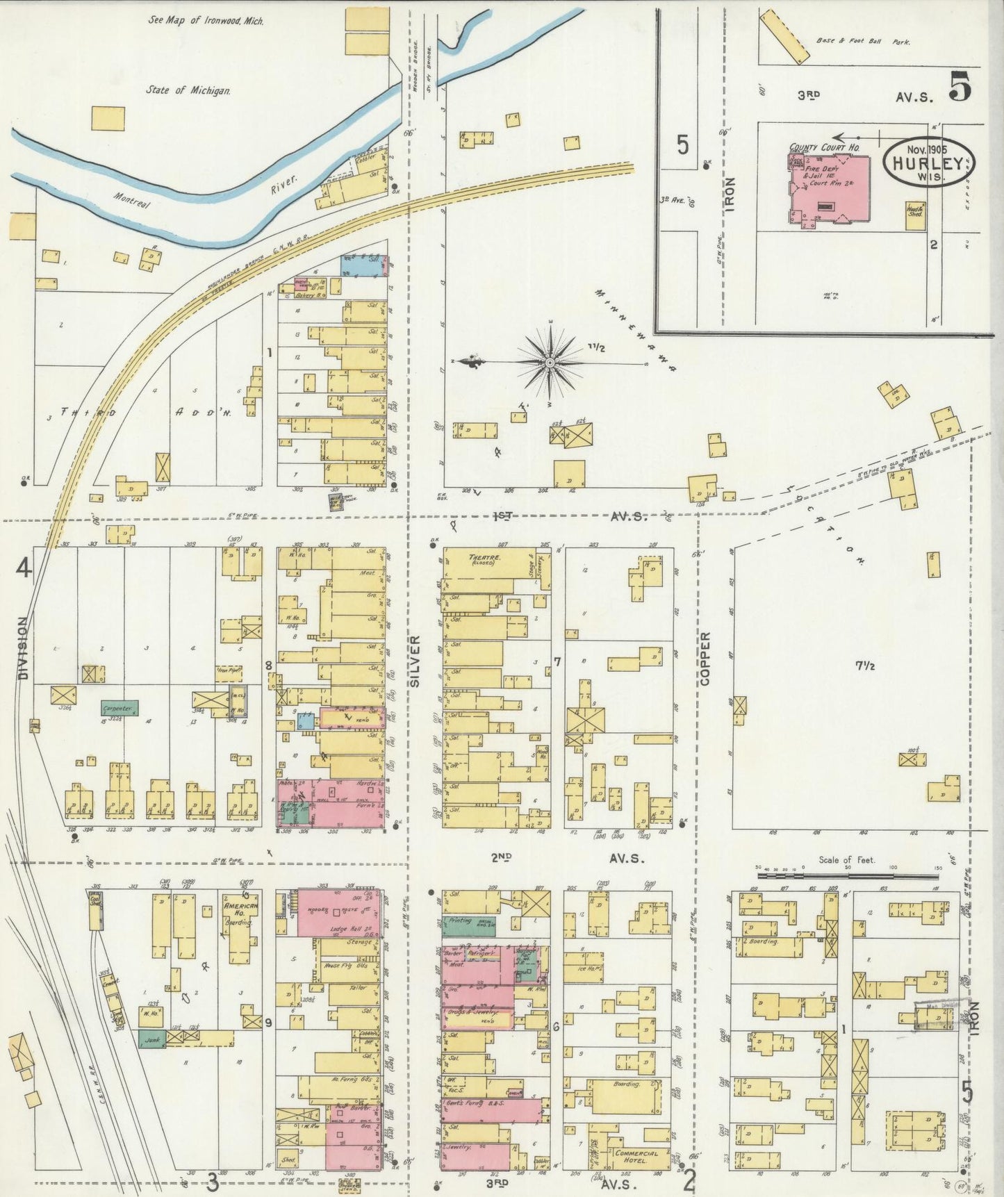 Sanborn Fire Insurance Map from Hurley, Iron County, Wisconsin (1905), Sheet #0005 - Complete Map Set gallery image, historic Sanborn map, vintage wall art, Wisconsin Wisconsin
