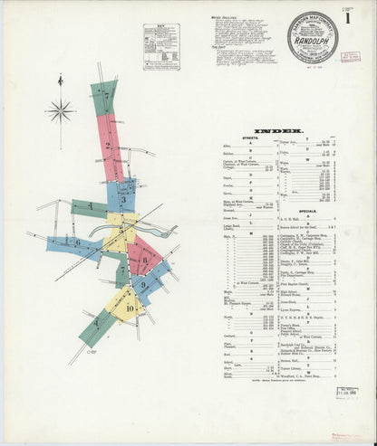 Sanborn Fire Insurance Map from Randolph, Norfolk County, Massachusetts (1909), Sheet #0001 - Complete Map Set gallery image, historic Sanborn map, vintage wall art, Massachusetts Massachusetts