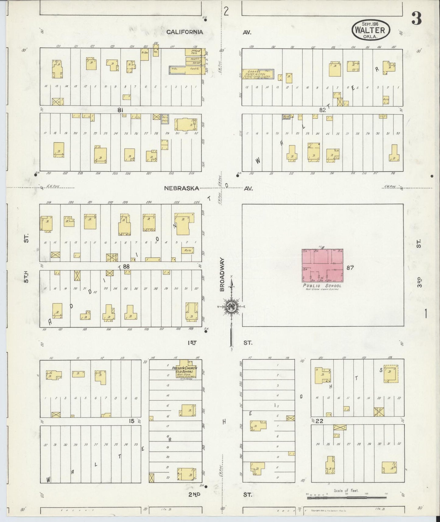 Sanborn Fire Insurance Map from Walters, Cotton County, Oklahoma (1916), Sheet #0003 - Complete Map Set gallery image, historic Sanborn map, vintage wall art, Oklahoma Oklahoma