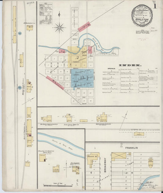Sanborn Fire Insurance Map from Appleton, Swift County, Minnesota (1894), Sheet #0001 - Complete Map Set gallery image, historic Sanborn map, vintage wall art, Minnesota Minnesota
