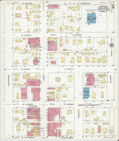 Sanborn Fire Insurance Map from Morris, Grundy County, Illinois (1916), Sheet #0005 - Complete Map Set gallery image, historic Sanborn map, vintage wall art, Illinois Illinois