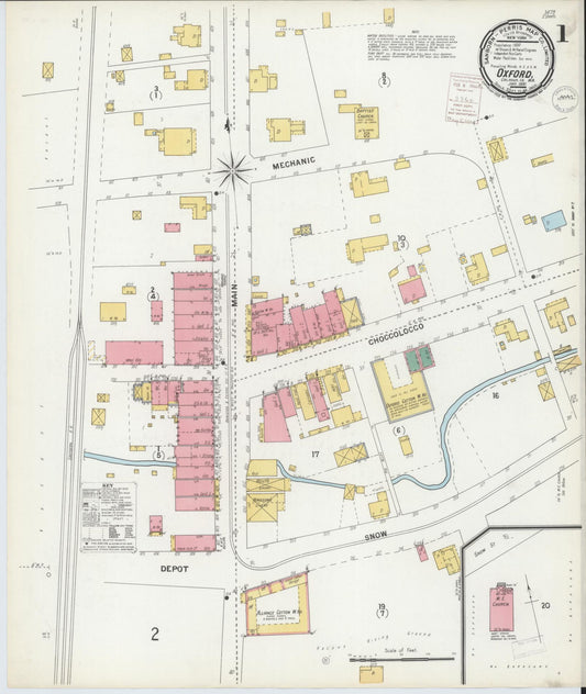 Sanborn Fire Insurance Map from Oxford, Calhoun County, Alabama (1900), Sheet #0001 - Historic Sanborn Fire Insurance Map Print, vintage old map wall art, antique decor, genealogy gift, Alabama Alabama map