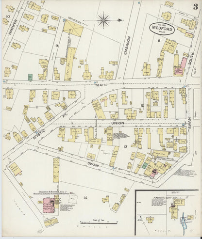 Sanborn Fire Insurance Map from Medford, Middlesex County, Massachusetts (1887), Sheet #0003 - Historic Sanborn Fire Insurance Map Print, vintage old map wall art, antique decor, genealogy gift, Massachusetts Massachusetts map