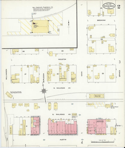 Sanborn Fire Insurance Map from Giddings, Lee County, Texas (1912), Sheet #0002 - Historic Sanborn Fire Insurance Map Print, vintage old map wall art, antique decor, genealogy gift, Texas Texas map