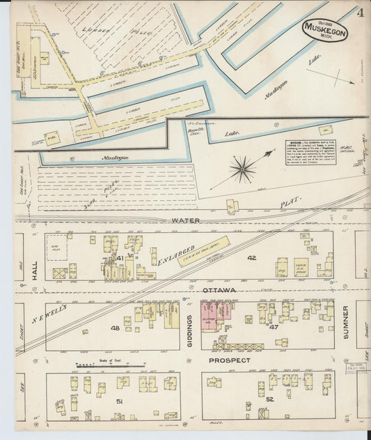 Sanborn Fire Insurance Map from Muskegon, Muskegon County, Michigan (1883), Sheet #0004 - Historic Sanborn Fire Insurance Map Print, vintage old map wall art, antique decor, genealogy gift, Michigan Michigan map