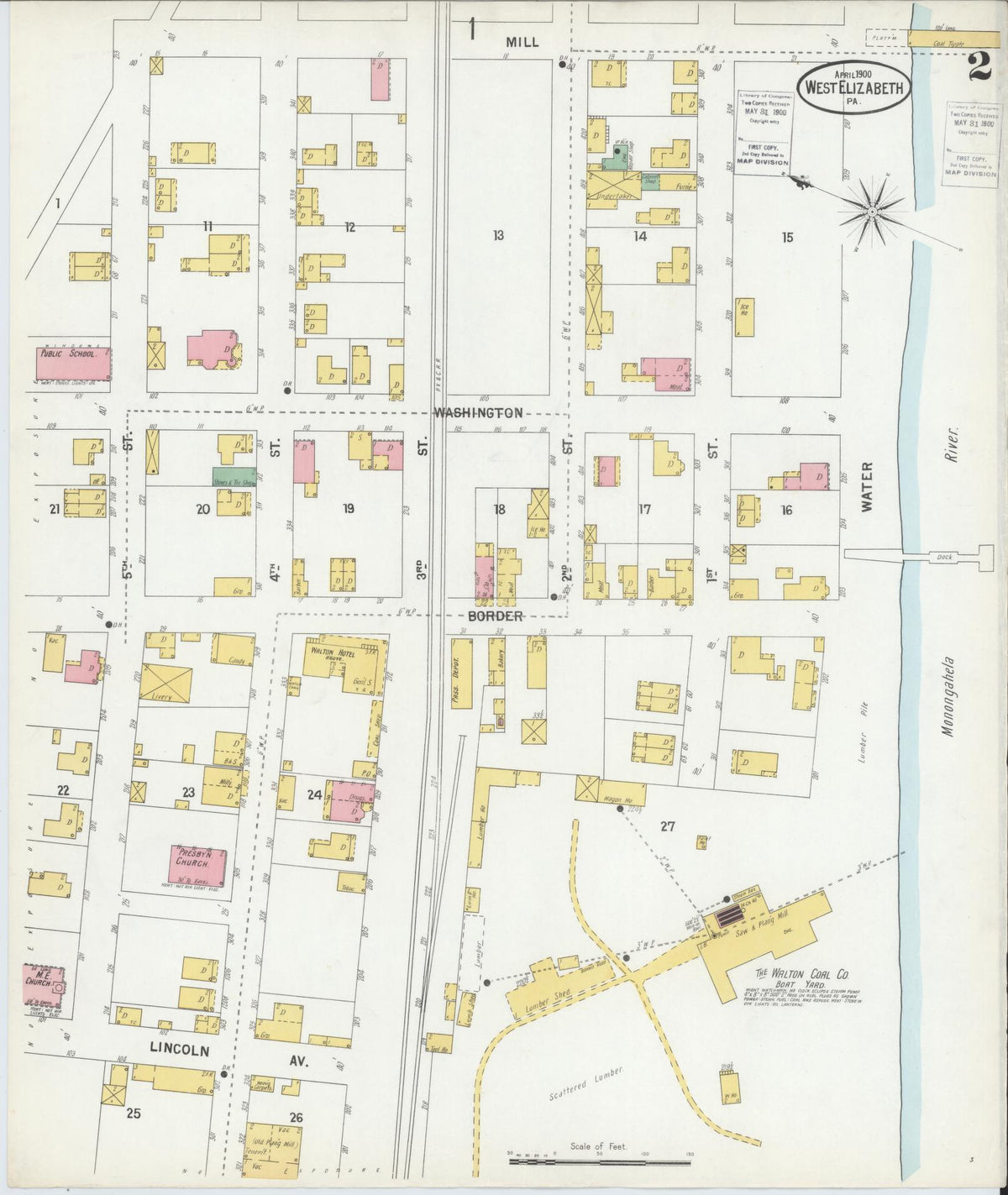 Sanborn Fire Insurance Map from West Elizabeth, Allegheny County, Pennsylvania (1900), Sheet #0002 - Historic Sanborn Fire Insurance Map Print, vintage old map wall art, antique decor, genealogy gift, Pennsylvania Pennsylvania map