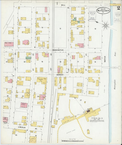 Sanborn Fire Insurance Map from West Elizabeth, Allegheny County, Pennsylvania (1900), Sheet #0002 - Historic Sanborn Fire Insurance Map Print, vintage old map wall art, antique decor, genealogy gift, Pennsylvania Pennsylvania map