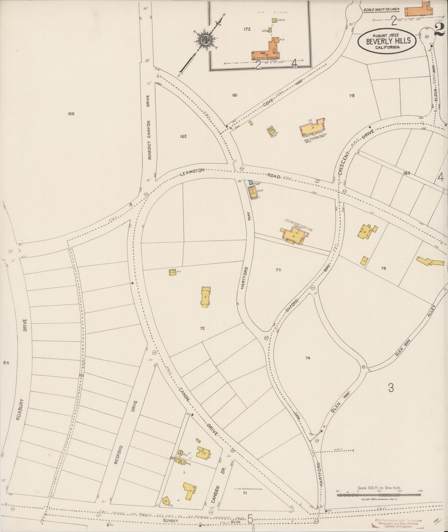Sanborn Fire Insurance Map from Beverly Hills, Los Angeles County, California (1922), Sheet #0002 - Historic Sanborn Fire Insurance Map Print, vintage old map wall art, antique decor, genealogy gift, California California map