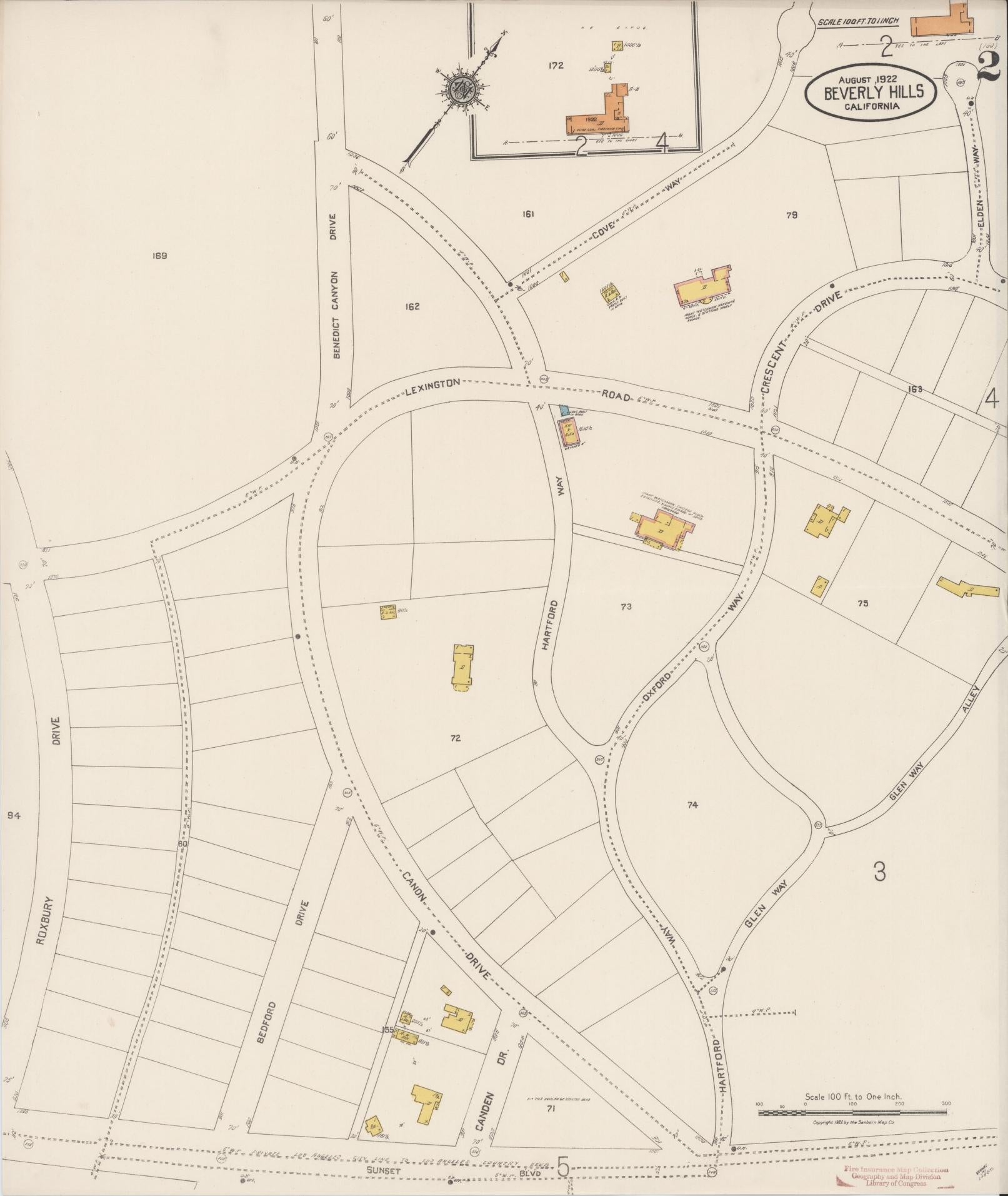 Sanborn Fire Insurance Map from Beverly Hills, Los Angeles County, California (1922), Sheet #0002 - Historic Sanborn Fire Insurance Map Print, vintage old map wall art, antique decor, genealogy gift, California California map