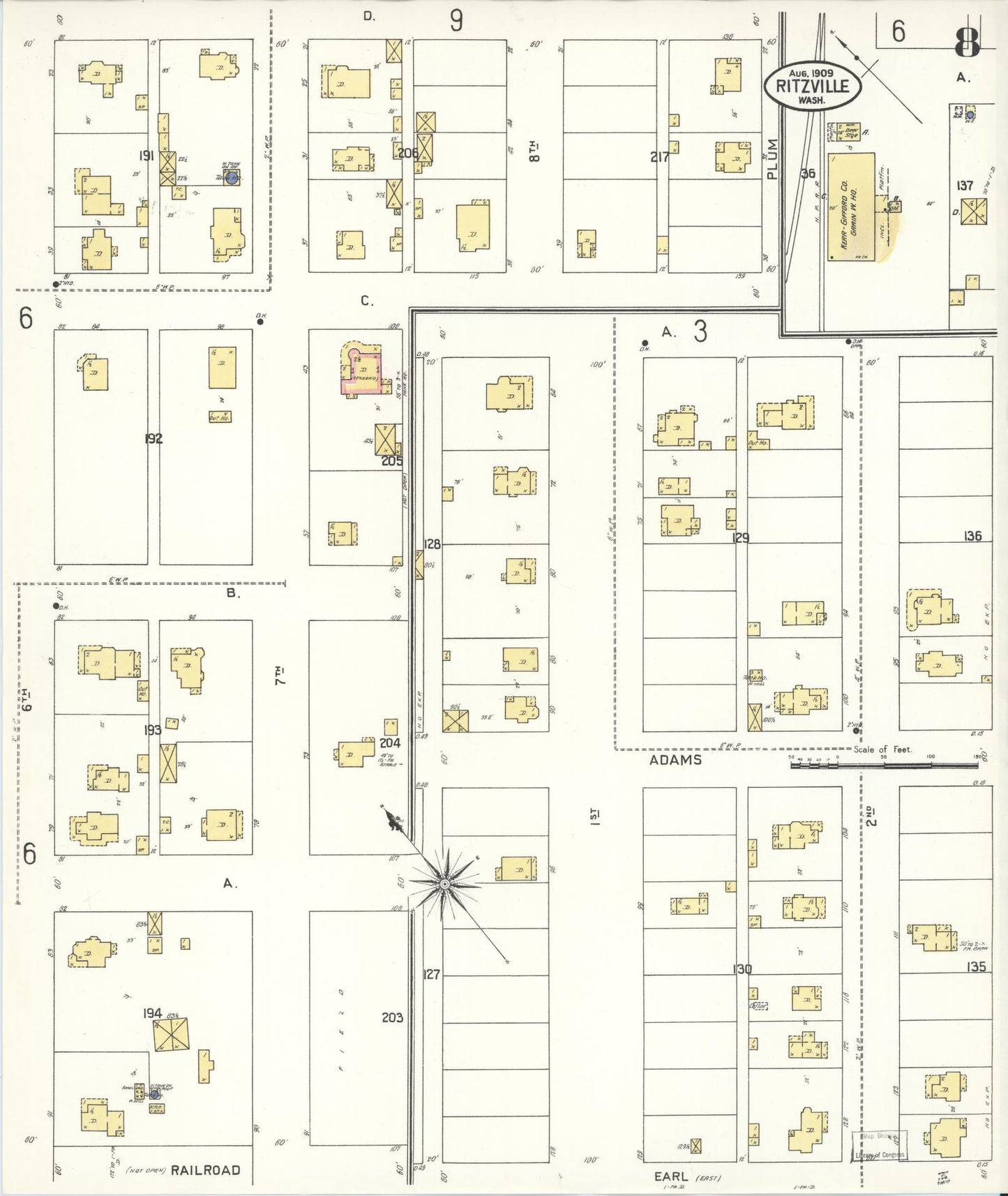 Sanborn Fire Insurance Map from Ritzville, Adams County, Washington (1909), Sheet #0008 - Complete Map Set gallery image, historic Sanborn map, vintage wall art, Washington Washington