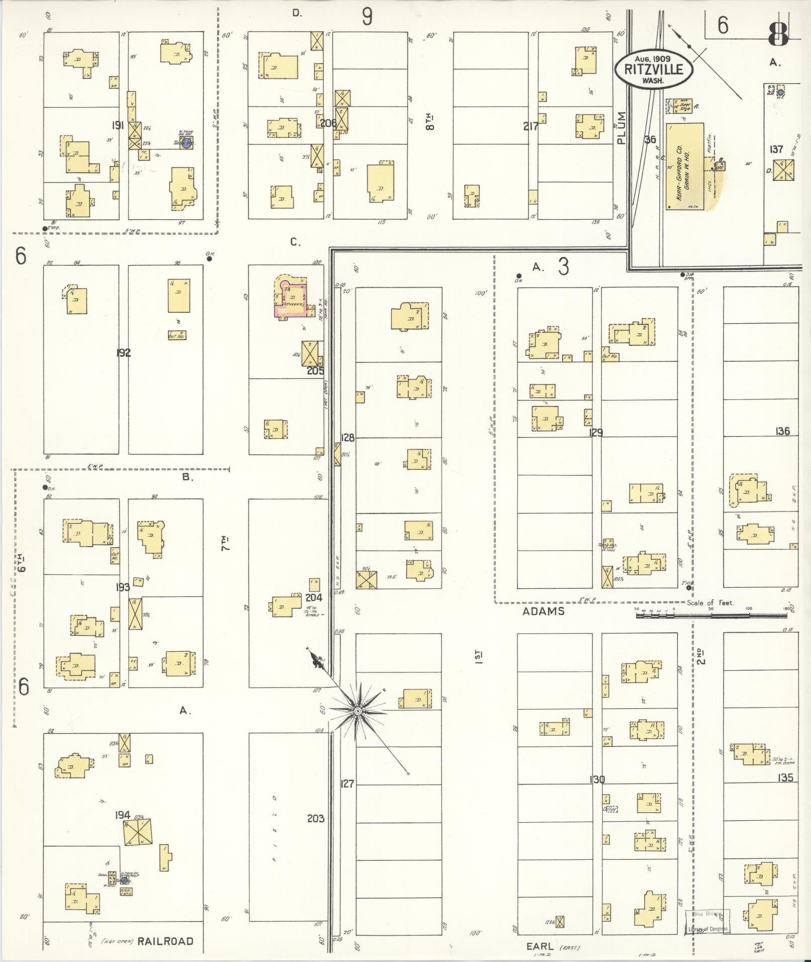 Sanborn Fire Insurance Map from Ritzville, Adams County, Washington (1909), Sheet #0008 - Complete Map Set gallery image, historic Sanborn map, vintage wall art, Washington Washington