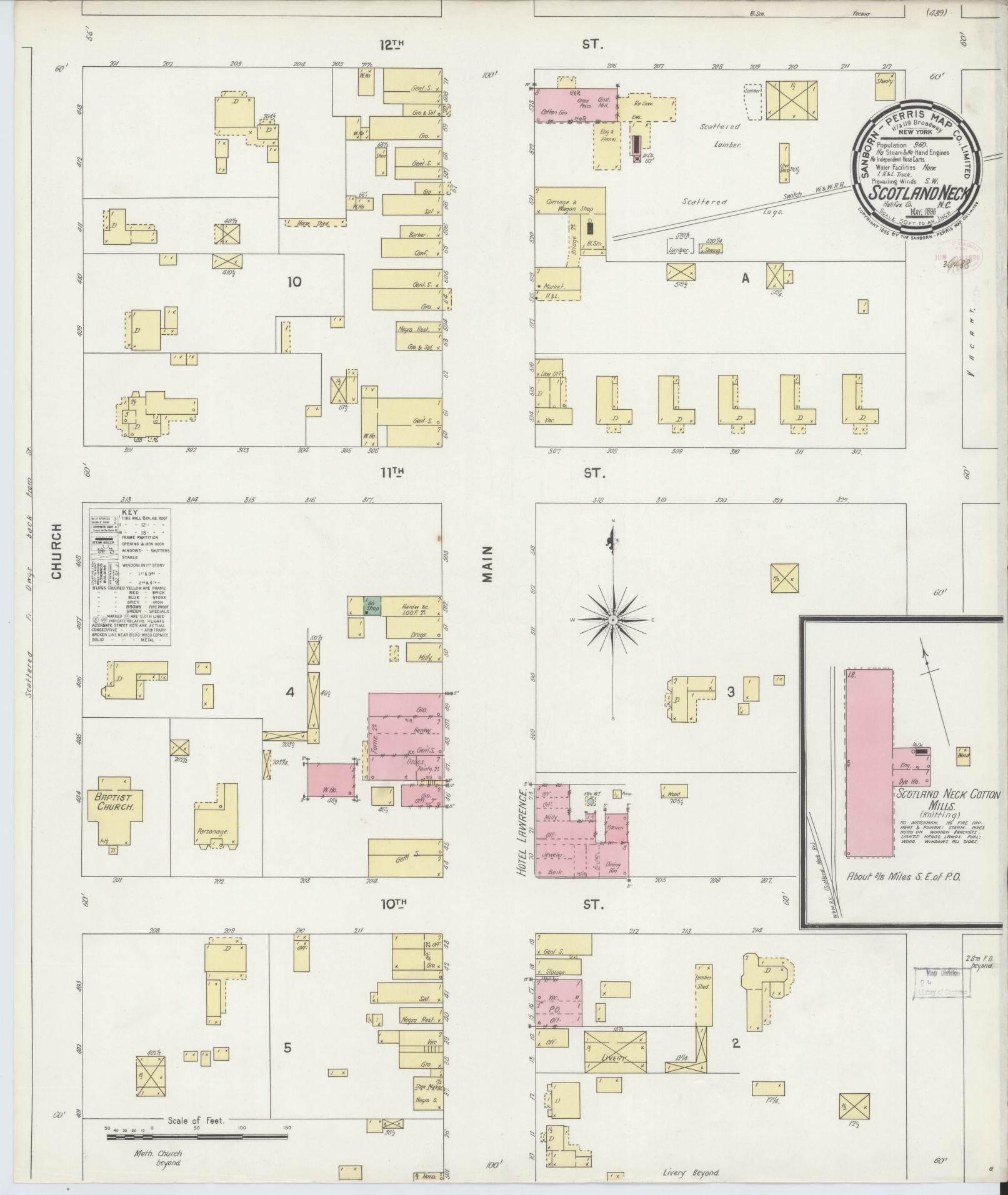 Sanborn Fire Insurance Map from Scotland Neck, Halifax County, North Carolina (1896), Sheet #0001 - Historic Sanborn Fire Insurance Map Print, vintage old map wall art, antique decor, genealogy gift, North Carolina North Carolina map