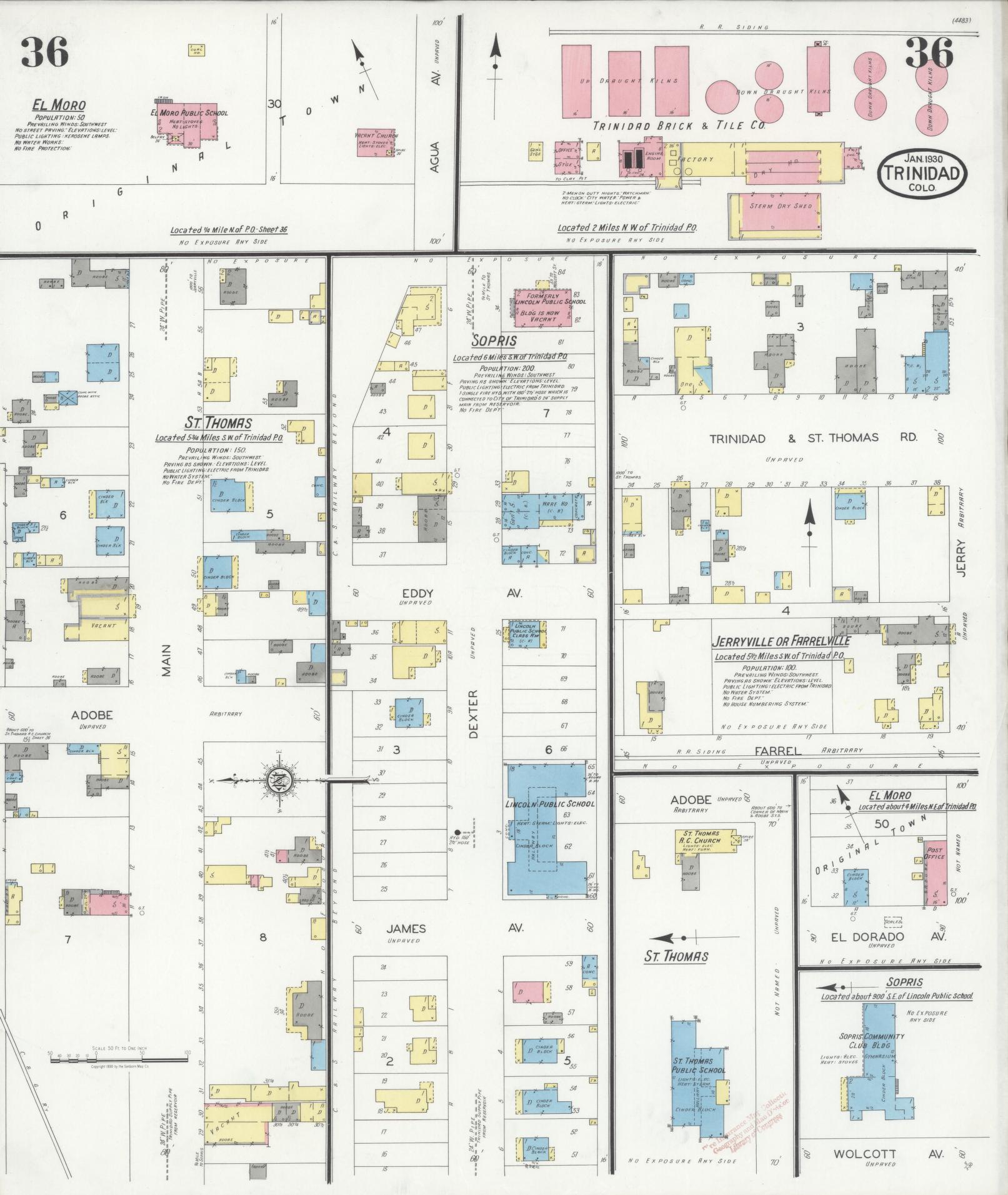 Sanborn Fire Insurance Map from Trinidad, Las Animas County, Colorado (1930), Sheet #0036 - Complete Map Set gallery image, historic Sanborn map, vintage wall art, Colorado Colorado
