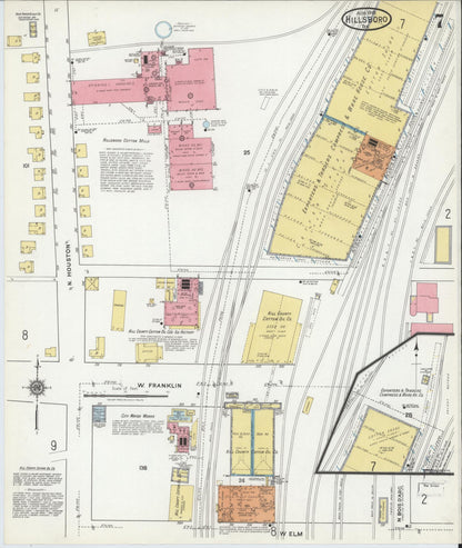 Sanborn Fire Insurance Map from Hillsboro, Hill County, Texas (1918), Sheet #0007 - Complete Map Set gallery image, historic Sanborn map, vintage wall art, Texas Texas