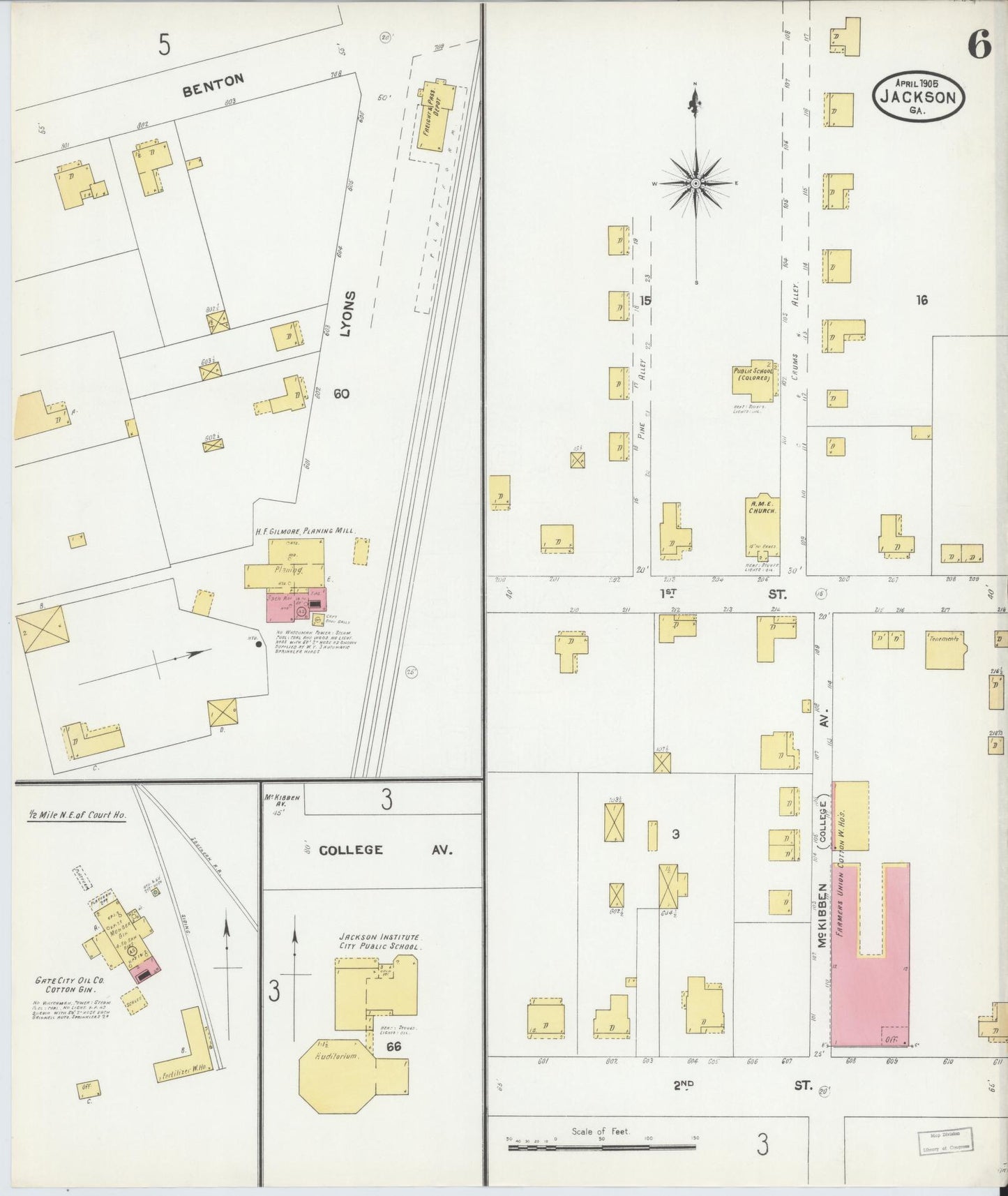 Sanborn Fire Insurance Map from Jackson, Butts County, Georgia (1905), Sheet #0006 - Complete Map Set gallery image, historic Sanborn map, vintage wall art, Georgia Georgia