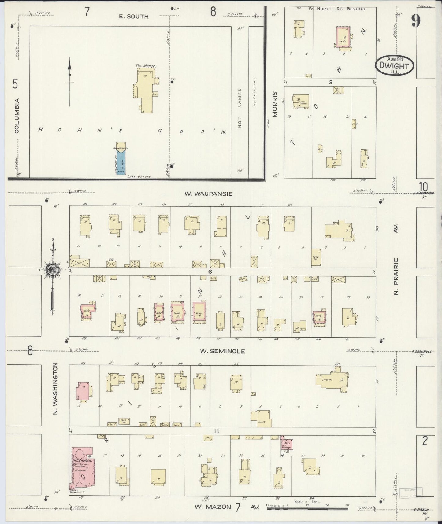 Sanborn Fire Insurance Map from Dwight, Livingston County, Illinois (1914), Sheet #0009 - Complete Map Set gallery image, historic Sanborn map, vintage wall art, Illinois Illinois