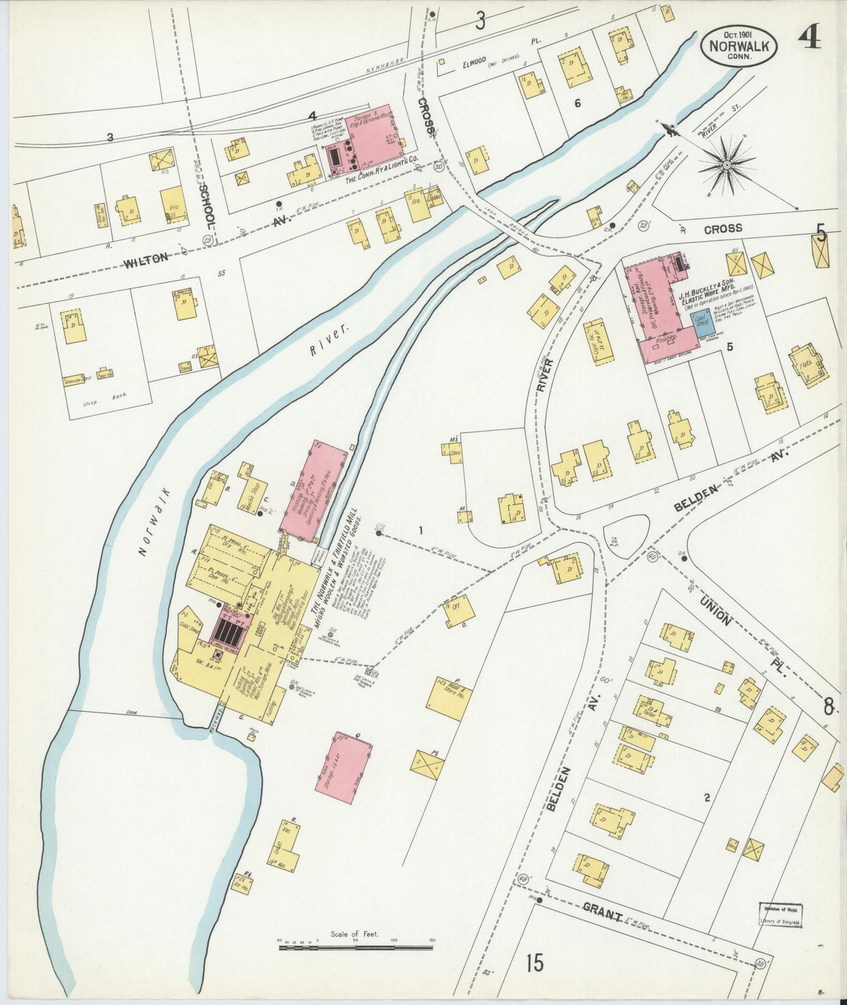 Sanborn Fire Insurance Map from Norwalk, Fairfield County, Connecticut (1901), Sheet #0004 - Historic Sanborn Fire Insurance Map Print, vintage old map wall art, antique decor, genealogy gift, Connecticut Connecticut map