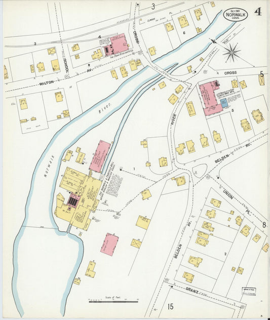 Sanborn Fire Insurance Map from Norwalk, Fairfield County, Connecticut (1901), Sheet #0004 - Historic Sanborn Fire Insurance Map Print, vintage old map wall art, antique decor, genealogy gift, Connecticut Connecticut map