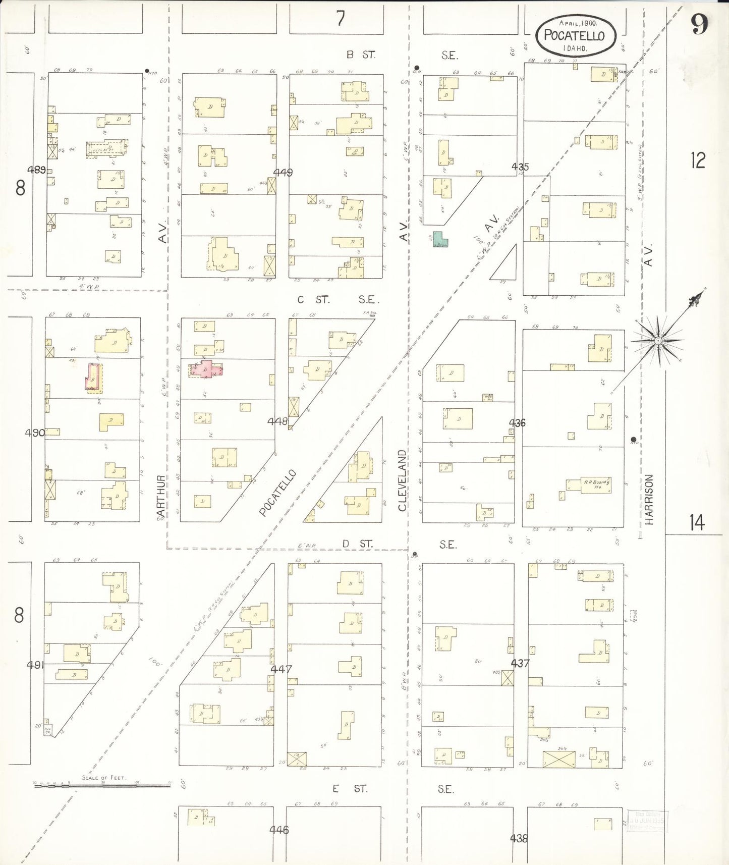 Sanborn Fire Insurance Map from Pocatello, Bannock County, Idaho (1900), Sheet #0009 - Historic Sanborn Fire Insurance Map Print, vintage old map wall art, antique decor, genealogy gift, Idaho Idaho map