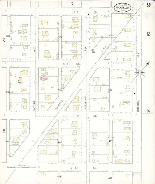 Sanborn Fire Insurance Map from Pocatello, Bannock County, Idaho (1900), Sheet #0009 - Historic Sanborn Fire Insurance Map Print, vintage old map wall art, antique decor, genealogy gift, Idaho Idaho map