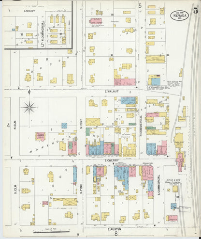 Sanborn Fire Insurance Map from Nevada, Vernon County, Missouri (1900), Sheet #0005 - Complete Map Set gallery image, historic Sanborn map, vintage wall art, Nevada Nevada