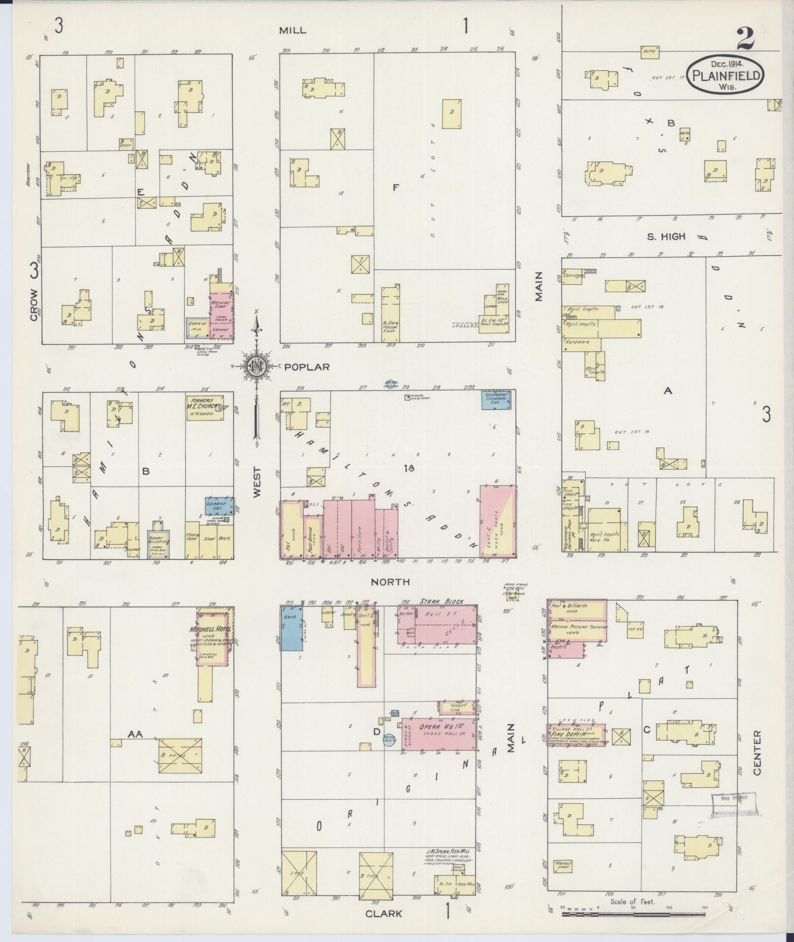 Sanborn Fire Insurance Map from Plainfield, Waushara County, Wisconsin (1914), Sheet #0002 - Complete Map Set gallery image, historic Sanborn map, vintage wall art, Wisconsin Wisconsin