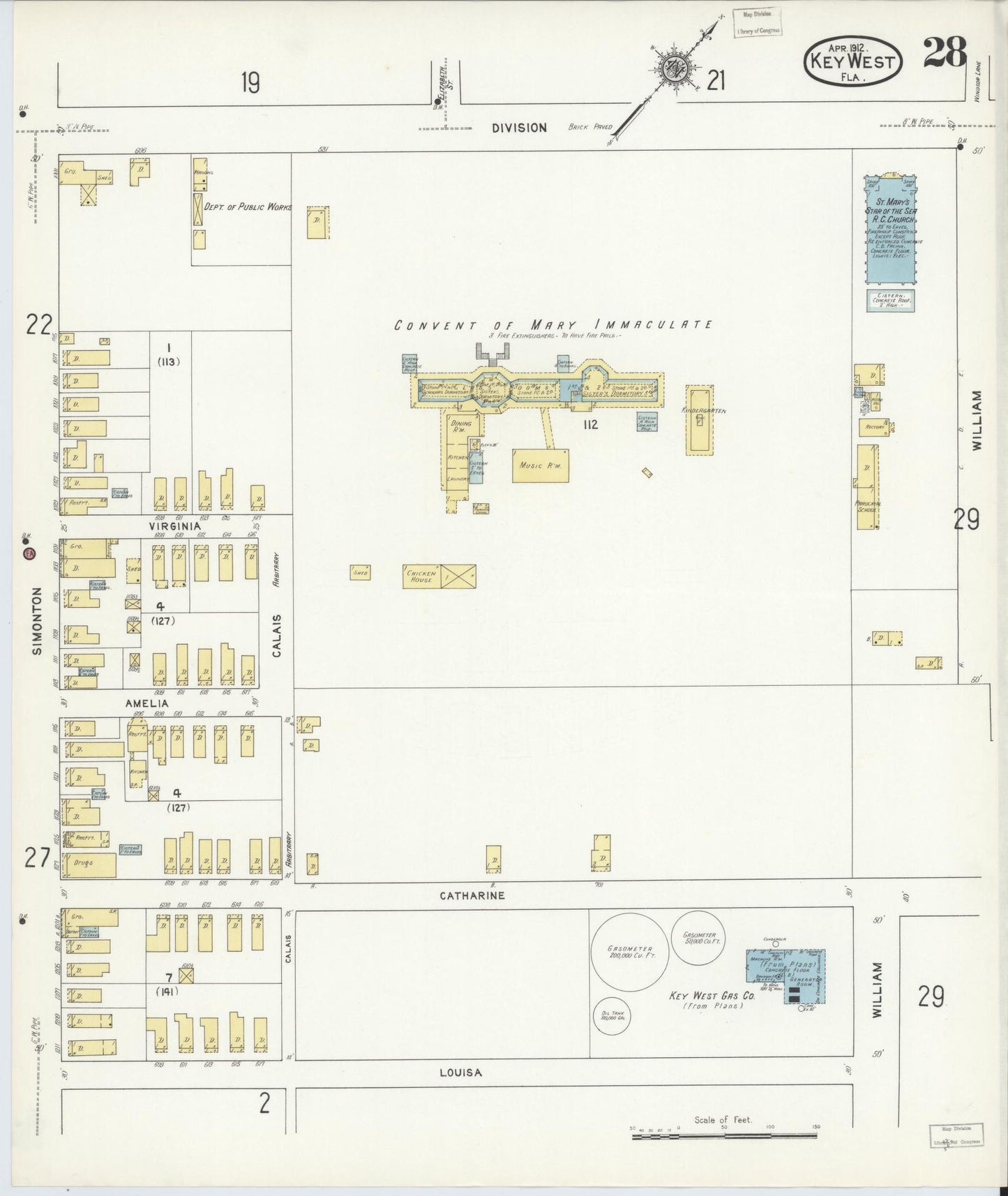 Sanborn Fire Insurance Map from Key West, Monroe County, Florida (1912), Sheet #0028 - Historic Sanborn Fire Insurance Map Print, vintage old map wall art, antique decor, genealogy gift, Florida Florida map