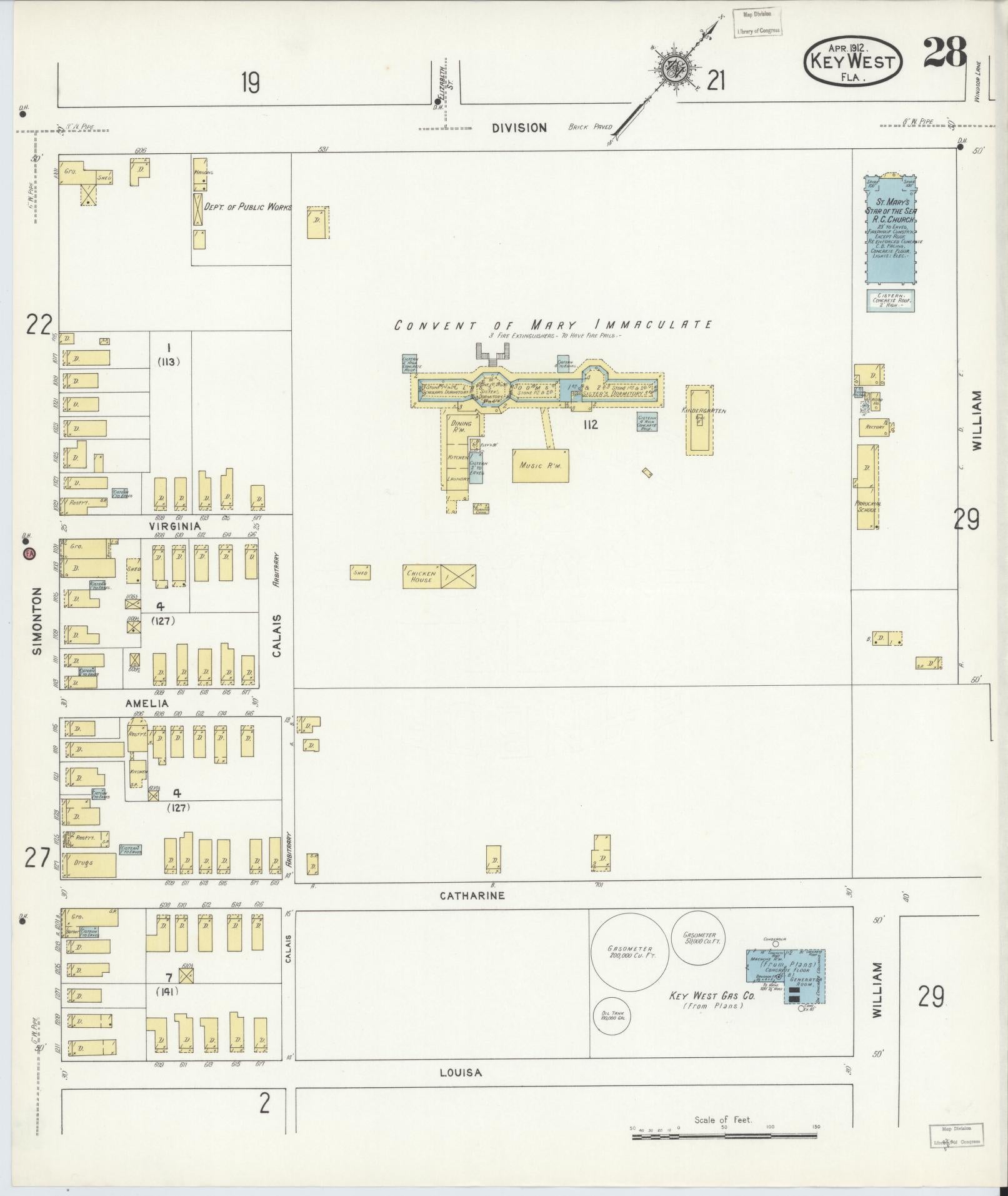 Sanborn Fire Insurance Map from Key West, Monroe County, Florida (1912), Sheet #0028 - Historic Sanborn Fire Insurance Map Print, vintage old map wall art, antique decor, genealogy gift, Florida Florida map