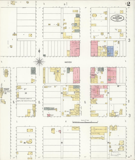 Sanborn Fire Insurance Map from Sunnyside, Yakima County, Washington (1908), Sheet #0002 - Historic Sanborn Fire Insurance Map Print, vintage old map wall art, antique decor, genealogy gift, Washington Washington map