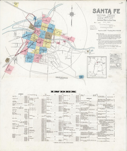 Sanborn Fire Insurance Map from Santa Fe, Santa Fe County, New Mexico (1930), Sheet #0001 - Complete Map Set gallery image, historic Sanborn map, vintage wall art, New Mexico New Mexico