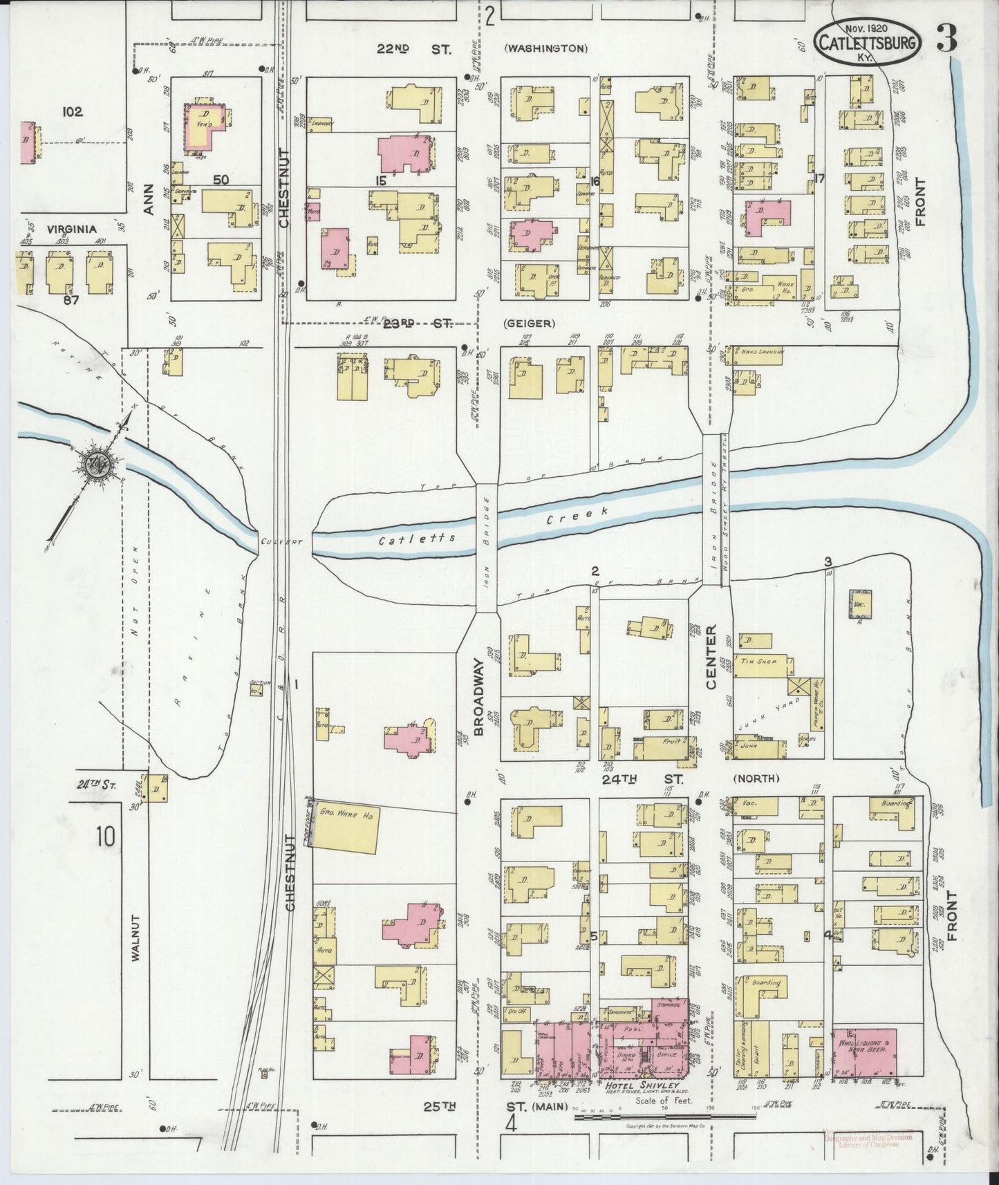 Sanborn Fire Insurance Map from Catlettsburg, Boyd County, Kentucky (1920), Sheet #0003 - Historic Sanborn Fire Insurance Map Print, vintage old map wall art, antique decor, genealogy gift, Kentucky Kentucky map