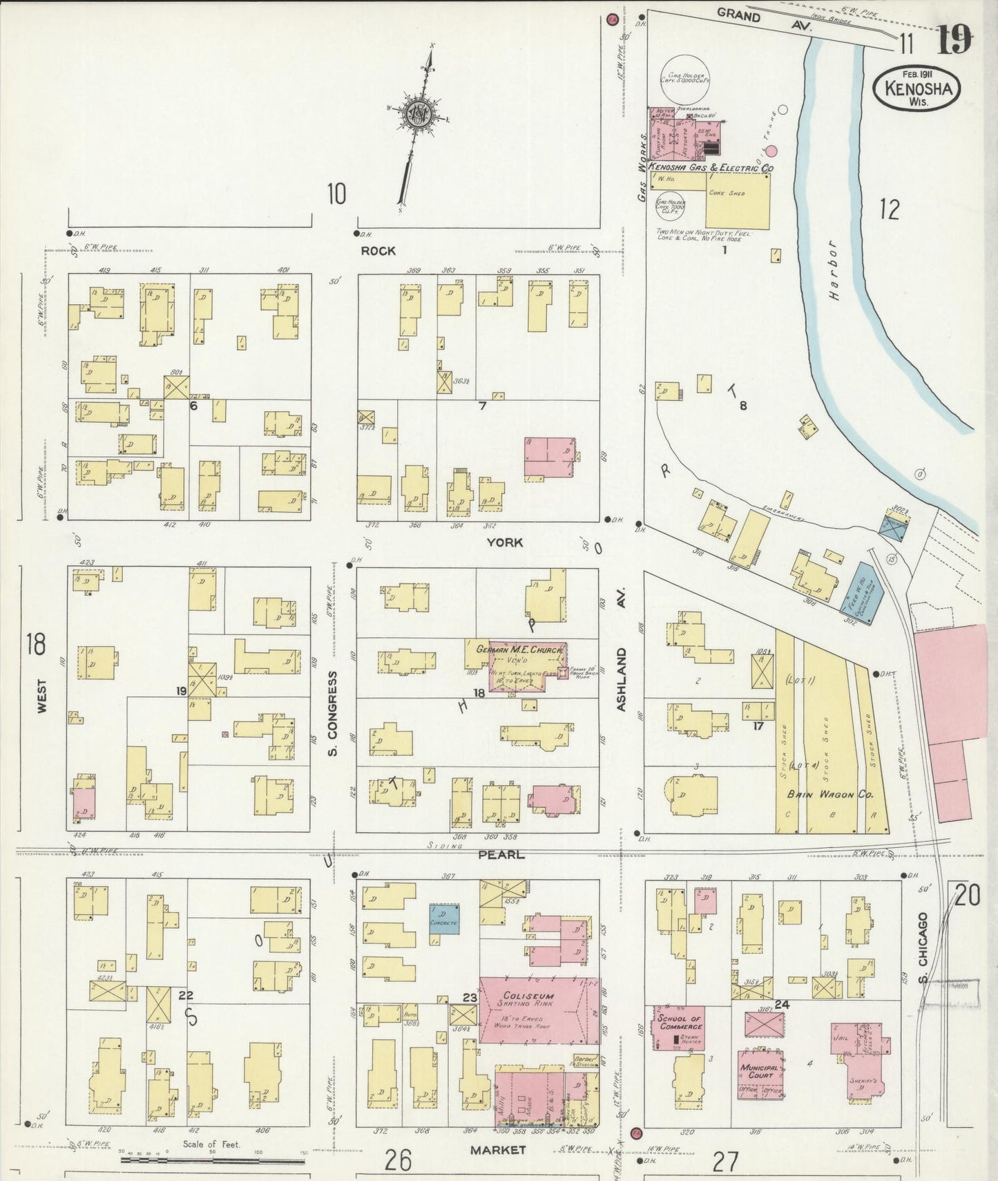 Sanborn Fire Insurance Map from Kenosha, Kenosha County, Wisconsin (1911), Sheet #0019 - Complete Map Set gallery image, historic Sanborn map, vintage wall art, Wisconsin Wisconsin