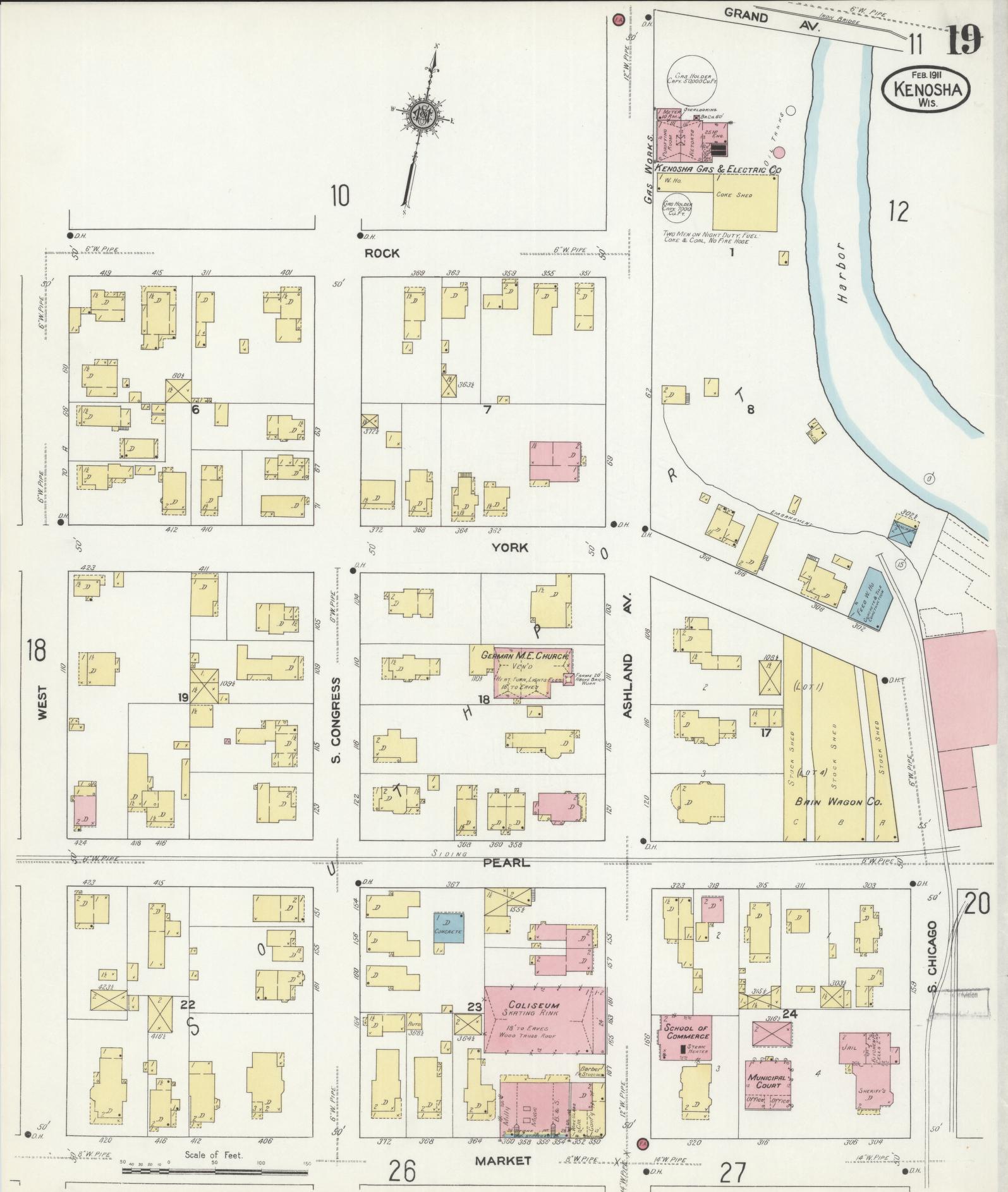 Sanborn Fire Insurance Map from Kenosha, Kenosha County, Wisconsin (1911), Sheet #0019 - Complete Map Set gallery image, historic Sanborn map, vintage wall art, Wisconsin Wisconsin