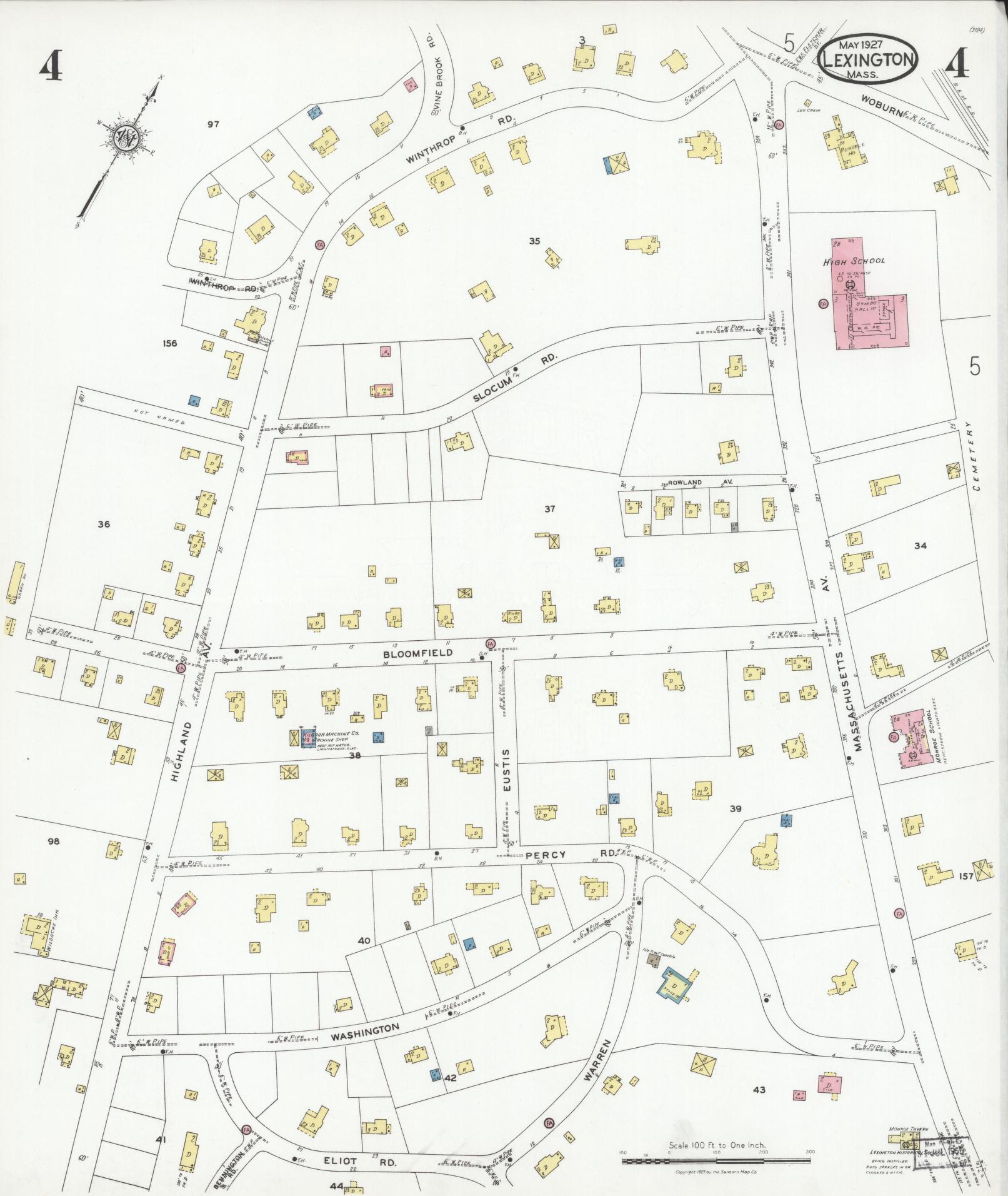 Sanborn Fire Insurance Map from Lexington, Middlesex County, Massachusetts (1927), Sheet #0004 - Historic Sanborn Fire Insurance Map Print, vintage old map wall art, antique decor, genealogy gift, Massachusetts Massachusetts map