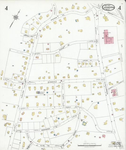 Sanborn Fire Insurance Map from Lexington, Middlesex County, Massachusetts (1927), Sheet #0004 - Historic Sanborn Fire Insurance Map Print, vintage old map wall art, antique decor, genealogy gift, Massachusetts Massachusetts map