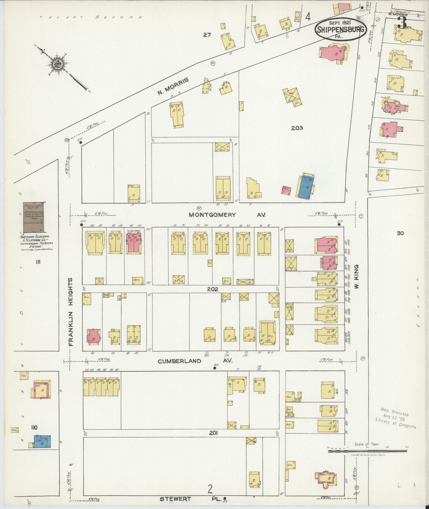 Sanborn Fire Insurance Map from Shippensburg, Cumberland And Franklin Counties, Pennsylvania (1921), Sheet #0003 - Historic Sanborn Fire Insurance Map Print, vintage old map wall art, antique decor, genealogy gift, Counties Pennsylvania map