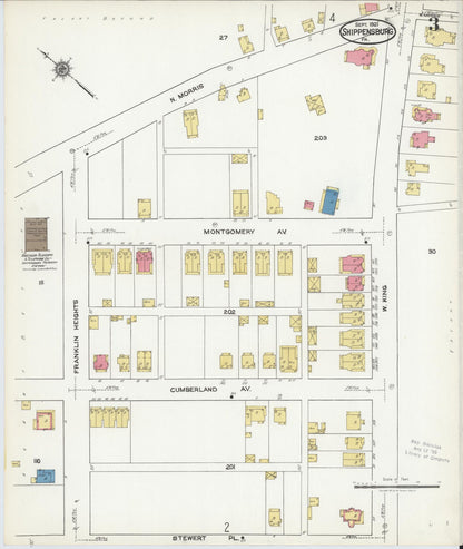Sanborn Fire Insurance Map from Shippensburg, Cumberland And Franklin Counties, Pennsylvania (1921), Sheet #0003 - Historic Sanborn Fire Insurance Map Print, vintage old map wall art, antique decor, genealogy gift, Counties Pennsylvania map