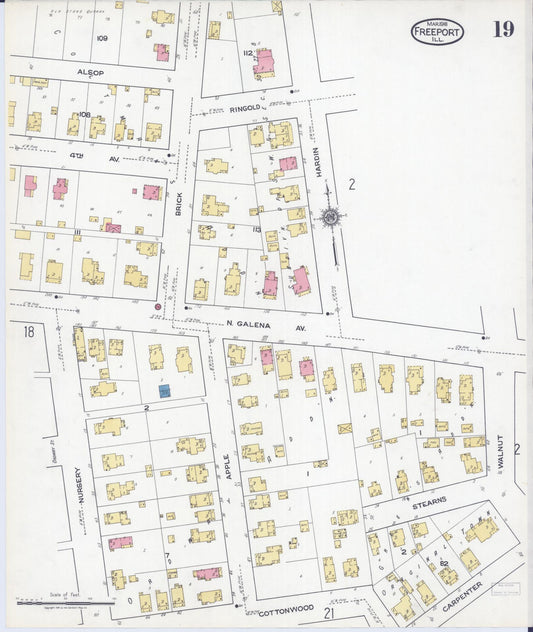 Sanborn Fire Insurance Map from Freeport, Stephenson County, Illinois (1918), Sheet #0019 - Historic Sanborn Fire Insurance Map Print, vintage old map wall art, antique decor, genealogy gift, Illinois Illinois map