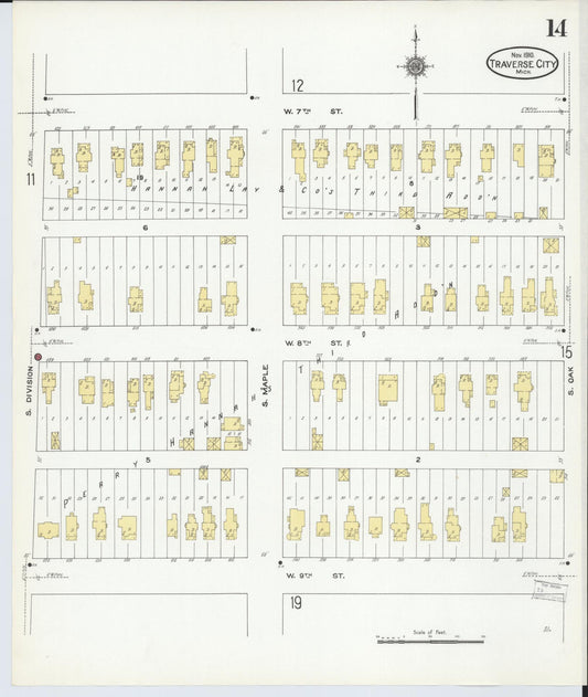 Sanborn Fire Insurance Map from Traverse City, Grand Traverse County, Michigan (1910), Sheet #0014 - Historic Sanborn Fire Insurance Map Print, vintage old map wall art, antique decor, genealogy gift, Michigan Michigan map