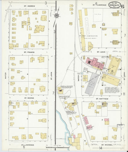 Sanborn Fire Insurance Map from Gonzales, Gonzales County, Texas (1912), Sheet #0006 - Complete Map Set gallery image, historic Sanborn map, vintage wall art, Texas Texas