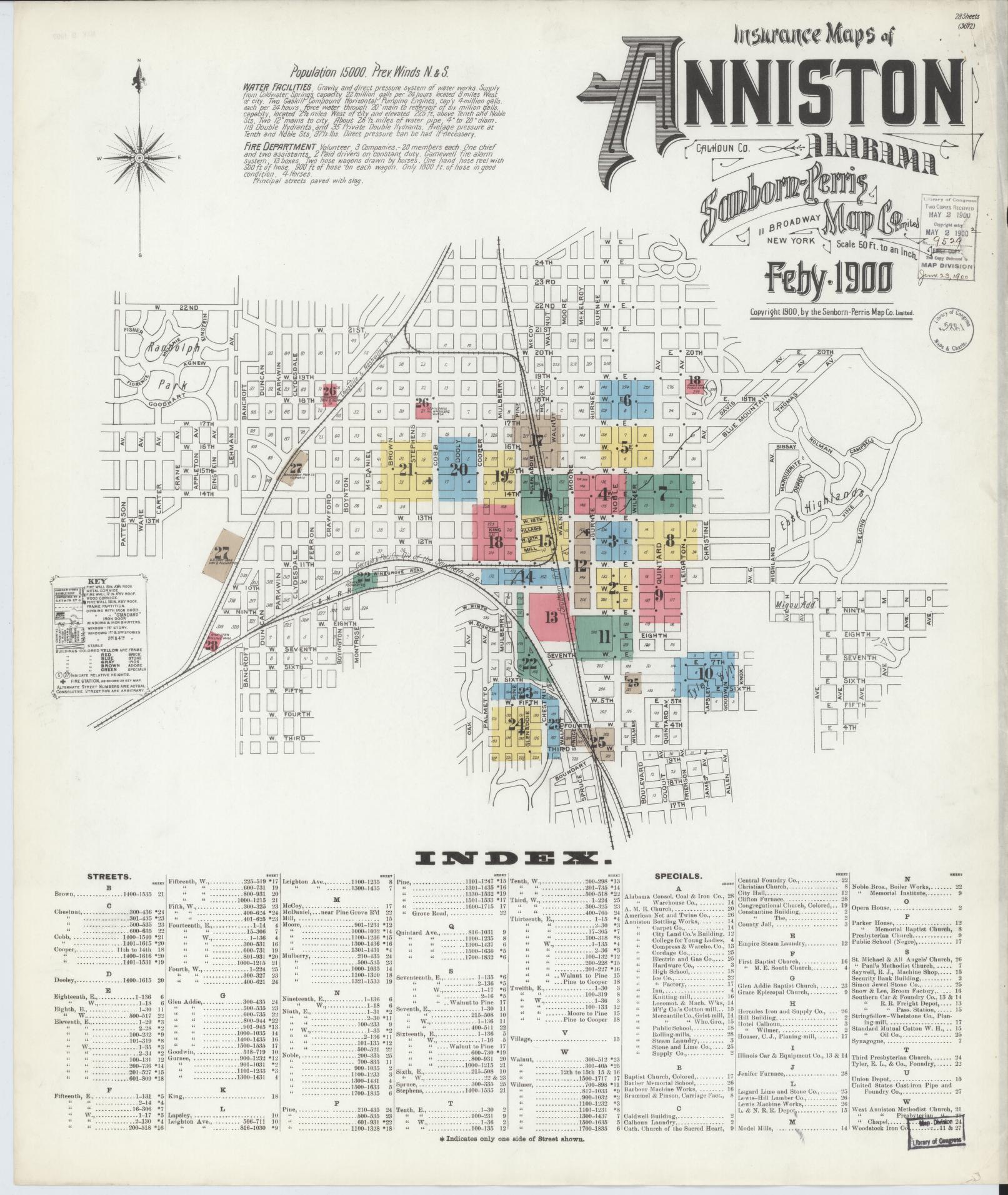 Sanborn Fire Insurance Map from Anniston, Calhoun County, Alabama (1900), Sheet #0001 - Complete Map Set gallery image, historic Sanborn map, vintage wall art, Alabama Alabama