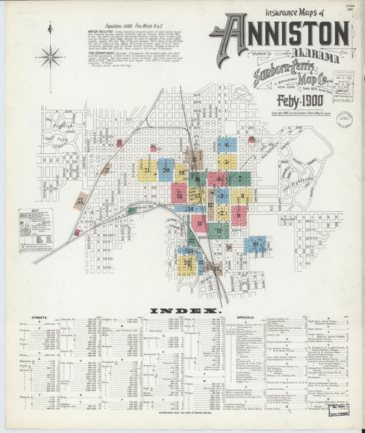 Sanborn Fire Insurance Map from Anniston, Calhoun County, Alabama (1900), Sheet #0001 - Complete Map Set gallery image, historic Sanborn map, vintage wall art, Alabama Alabama
